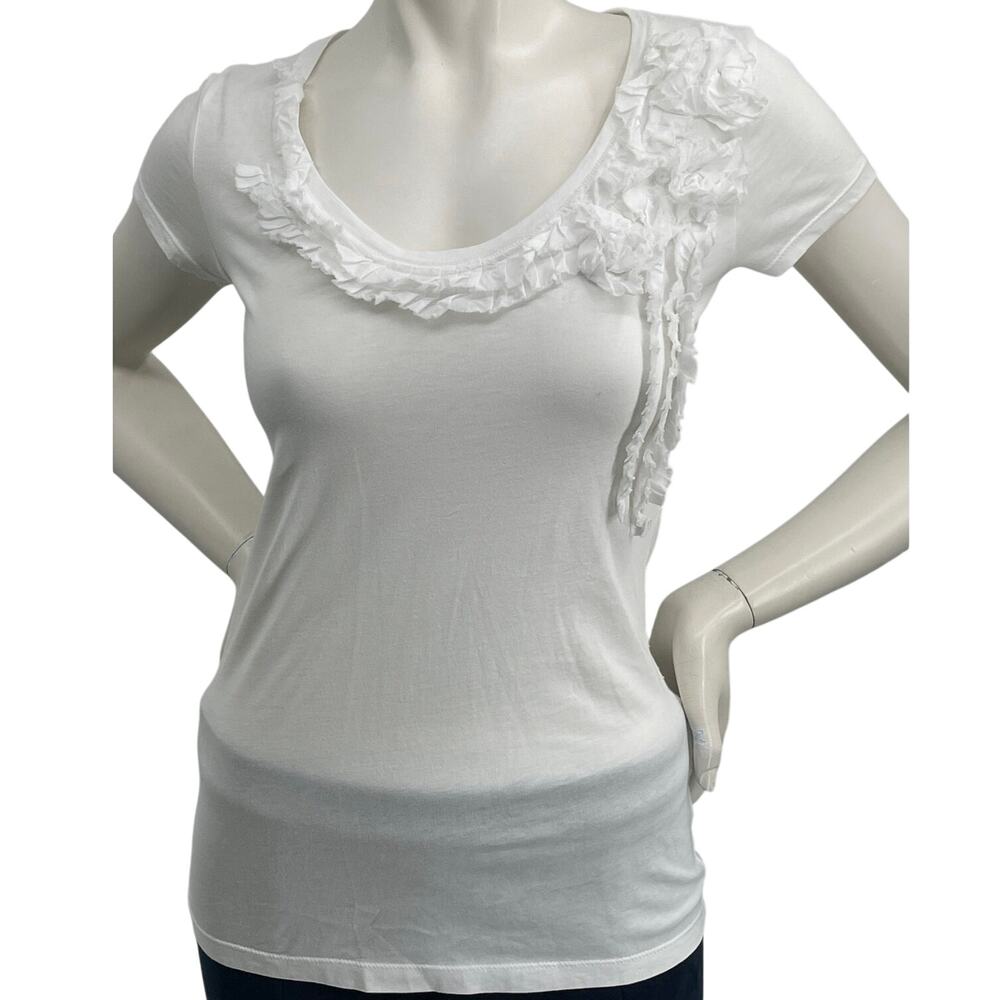 Banana Republic Womens Scoop Neck White Tape Flower Tee SS Coquette Feminine XS